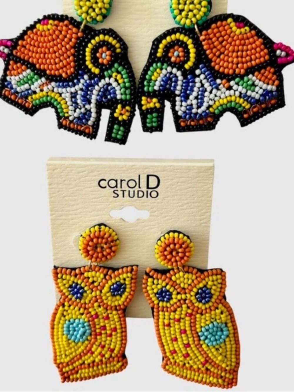 Set of Earrings Lightweight Felt Statement Fall Jewelry Owl Beaded Elephant Boho